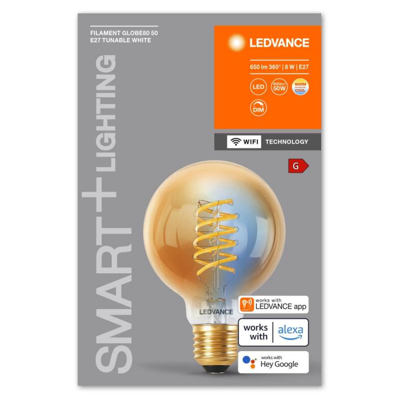LEDVANCE SMART+ E27 WiFi Vintage LED Filament Globe Lampe DIMM 8W wie 50W Tunable White